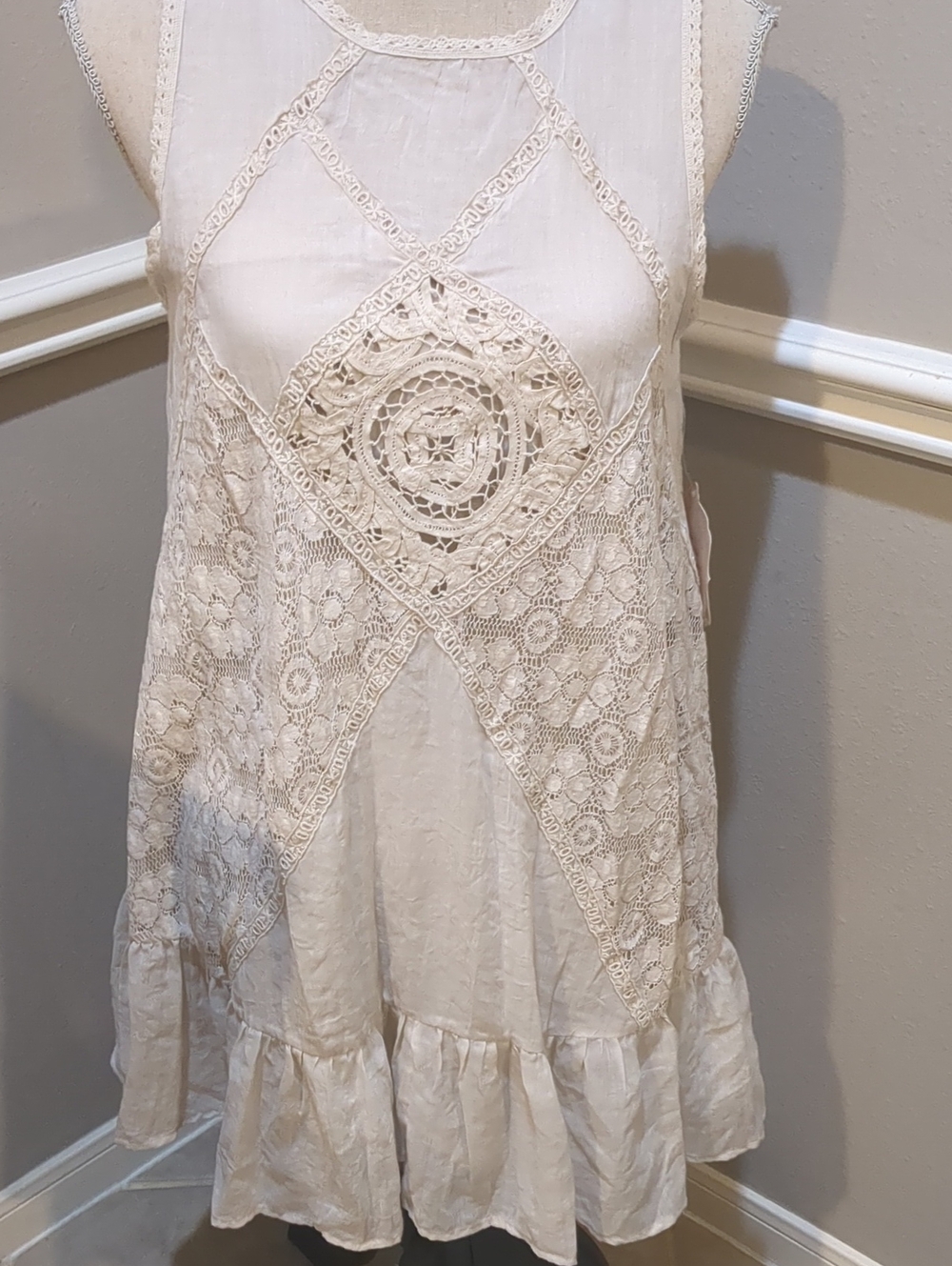Altar'd State Ivory Crochet Lace Boho Tunic Dress